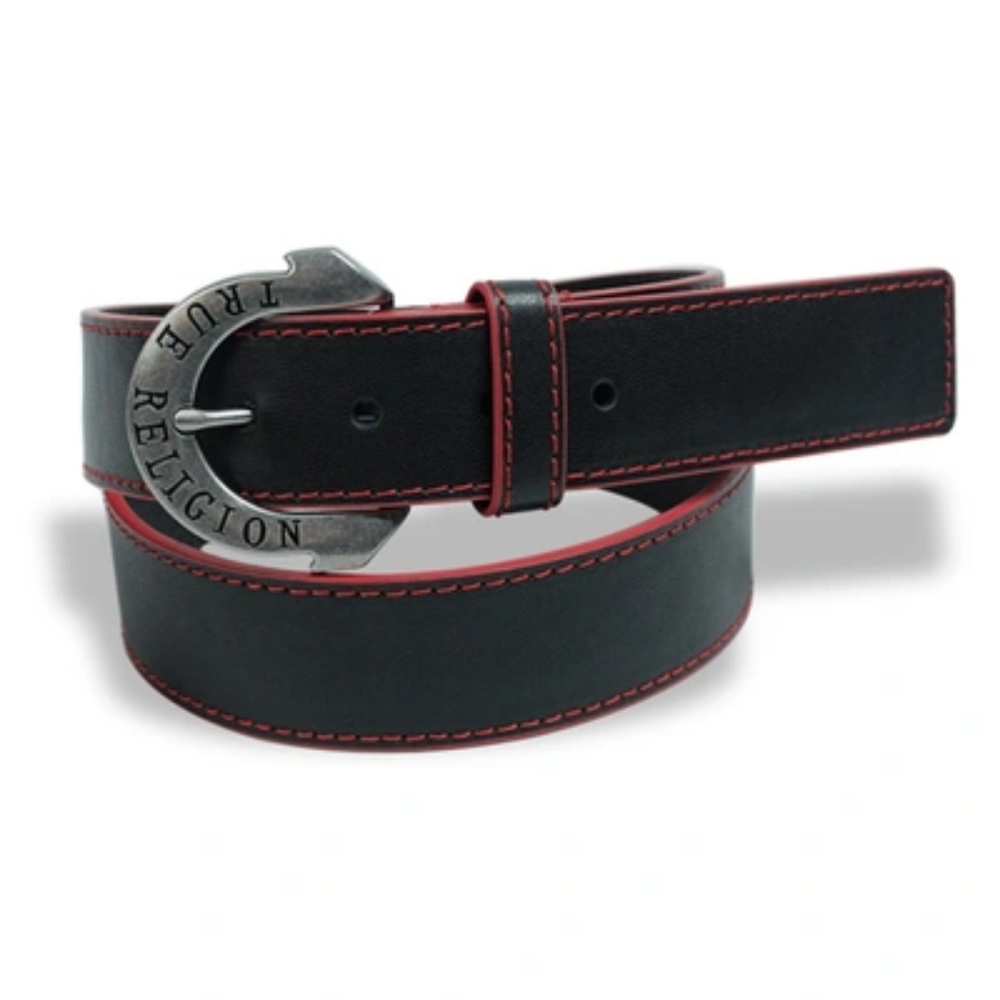 Mens True Religion Black & Red Belt